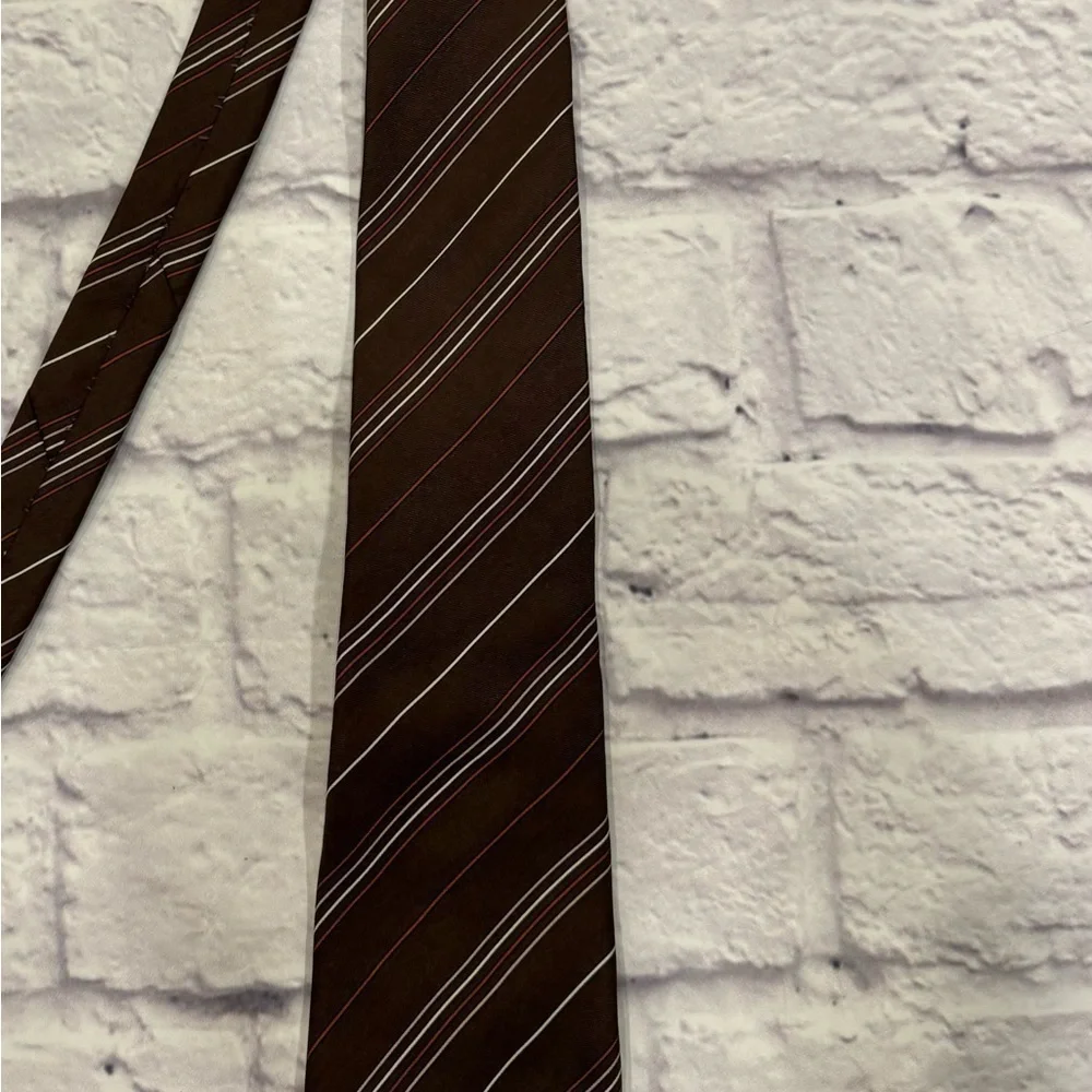 Hardy Amies Vintage Silk Tie Luxury Chocolate Brown Diagonal Stripes Pink White